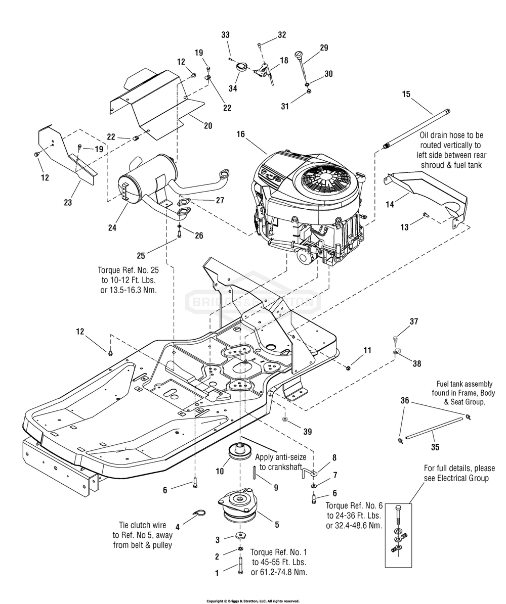 Engine Group - 26hp Kohler (7500957) Diagram and Parts List for 7800340 (107287910)(2008) Briggs and Stratton Lawn Tractor
